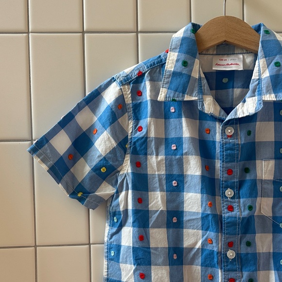 Hanna Andersson Other - Hanna Andersson Blue and White Check Short-Sleeve Button-Down Shirt, size 6-7